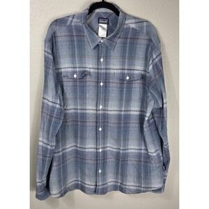 Patagonia Organic Cotton Plaid Button Up Shirt Men's XL Blue Long Sleeve‎